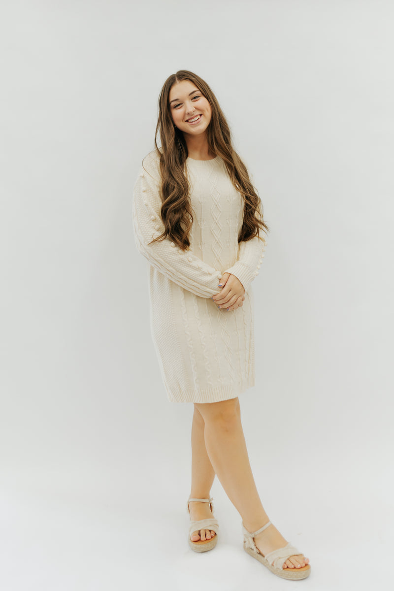 Pompom Detailed Pullover Sweater Dress Brown / Small/Medium