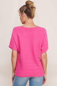 Magenta Soft Rib Short Sleeve Top
