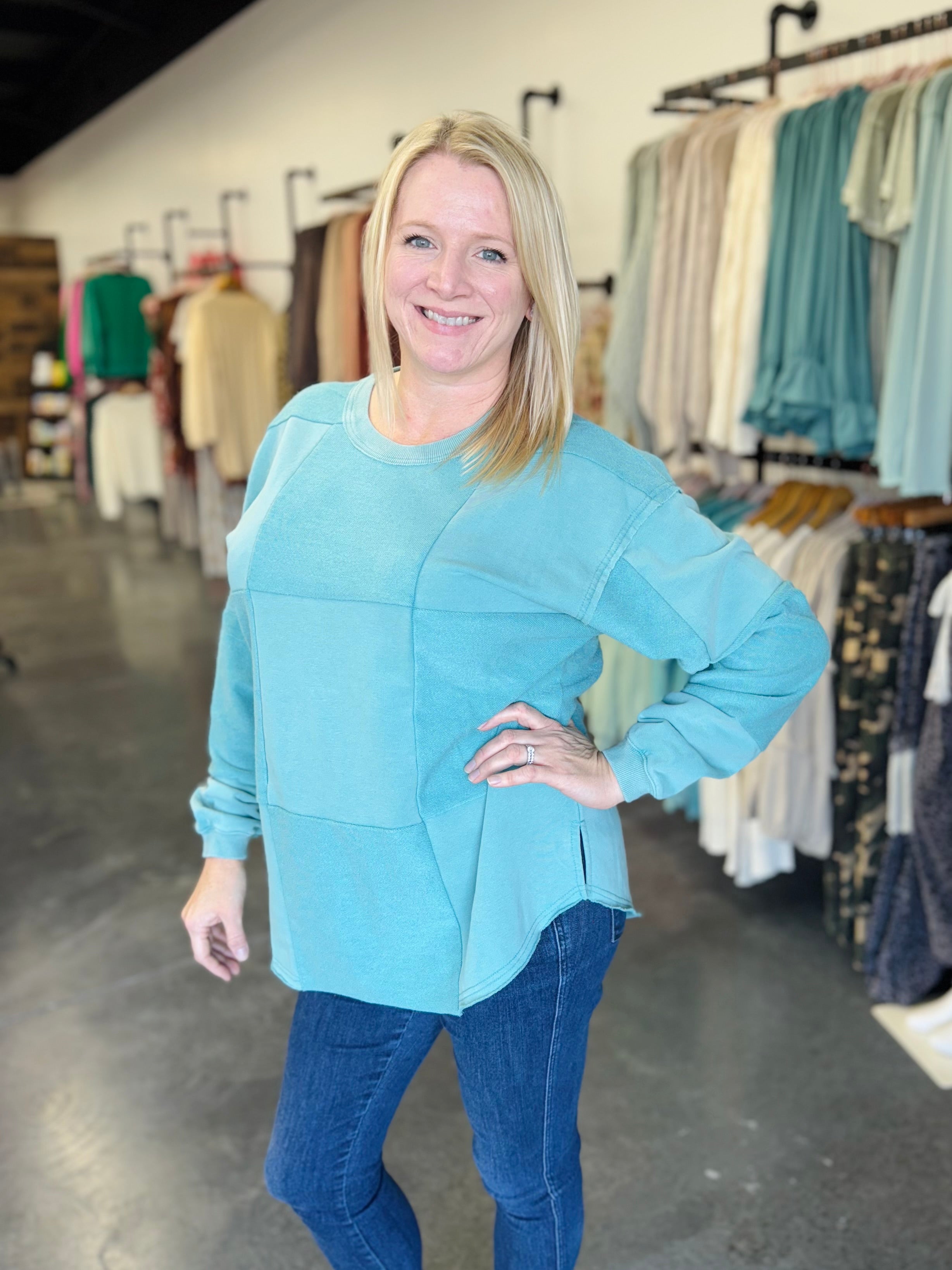 Aqua Terry Mix Oversized Top