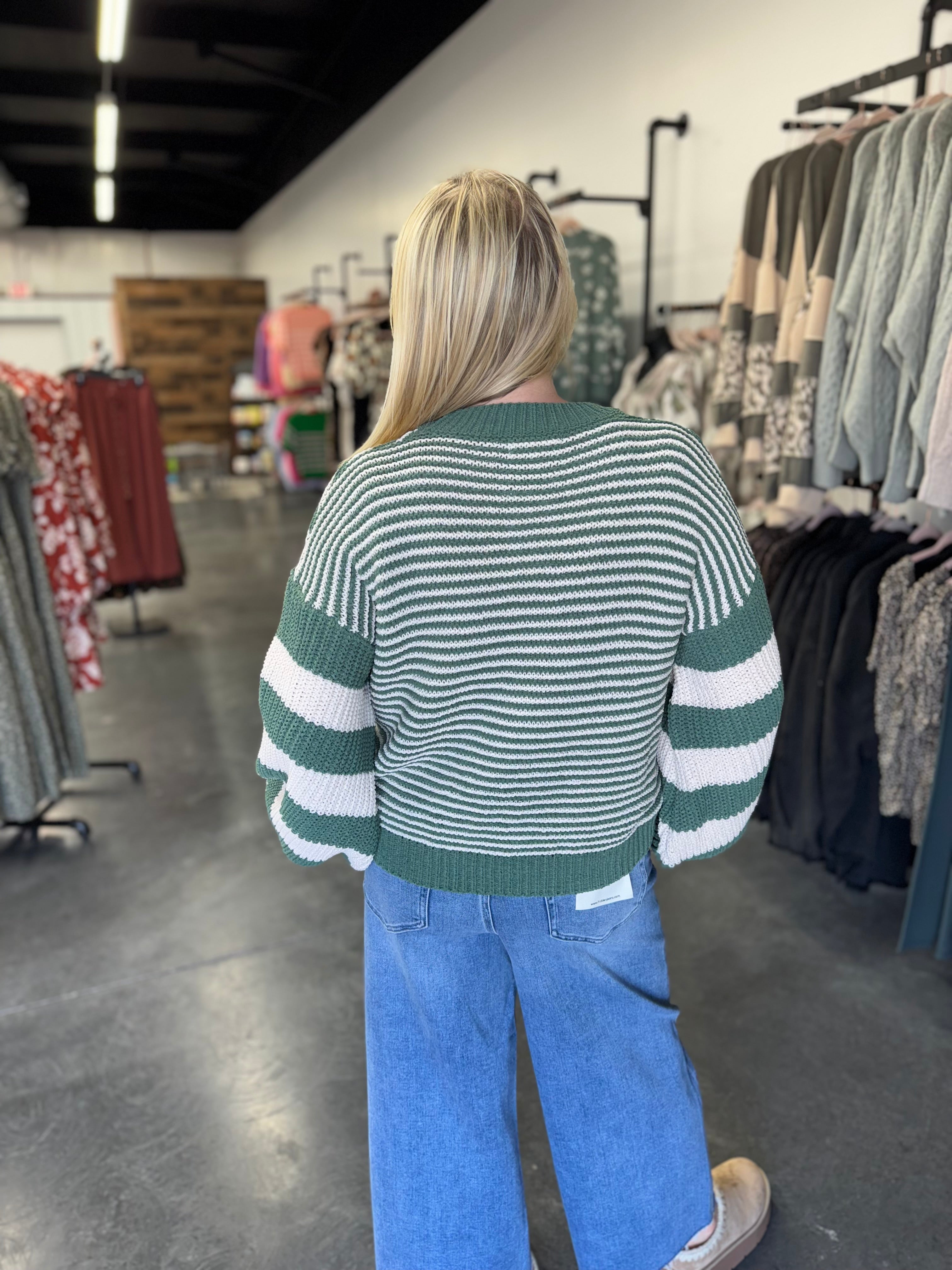 Green Striped Crochet Sweater