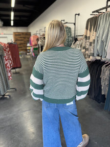Green Striped Crochet Sweater