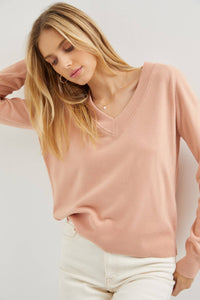 Pale Blush Lightweight V-Neck Sweater