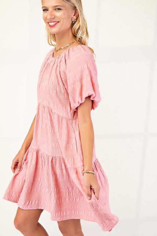 Coral Textured Loose Fit Dress
