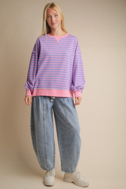 Striped Comfy Casual Oversized Knit Top ￼