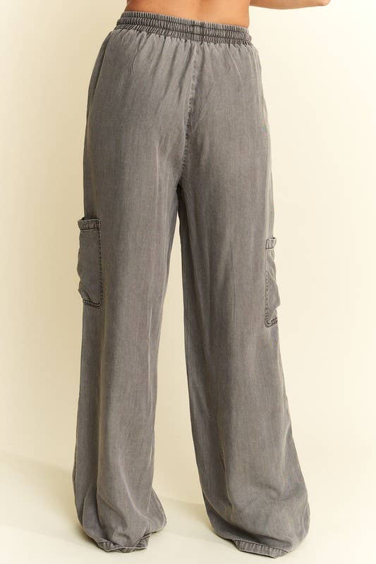 MINERAL WASH TENCEL WIDE PANTS