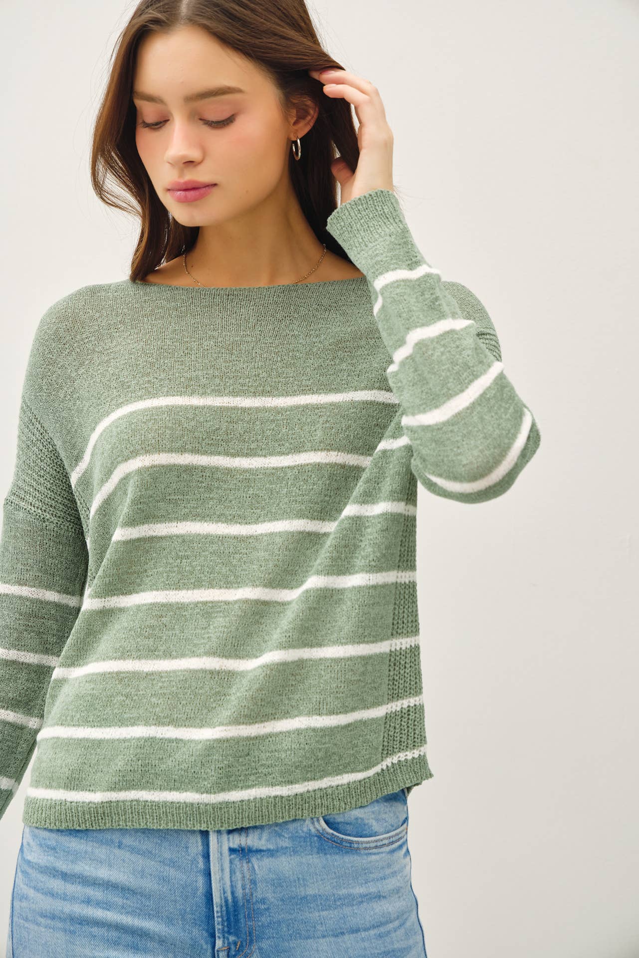 Avocado Striped Lightweight Sweater