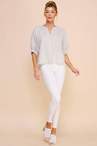 Pinstripe Seersucker Dolman Blouse