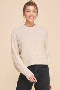 Long Sleeve Cable Knit Cropped Sweater