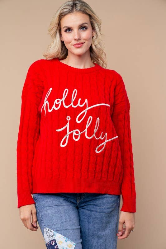 Holly Jolly Long Sleeve Solid Knit Sweater