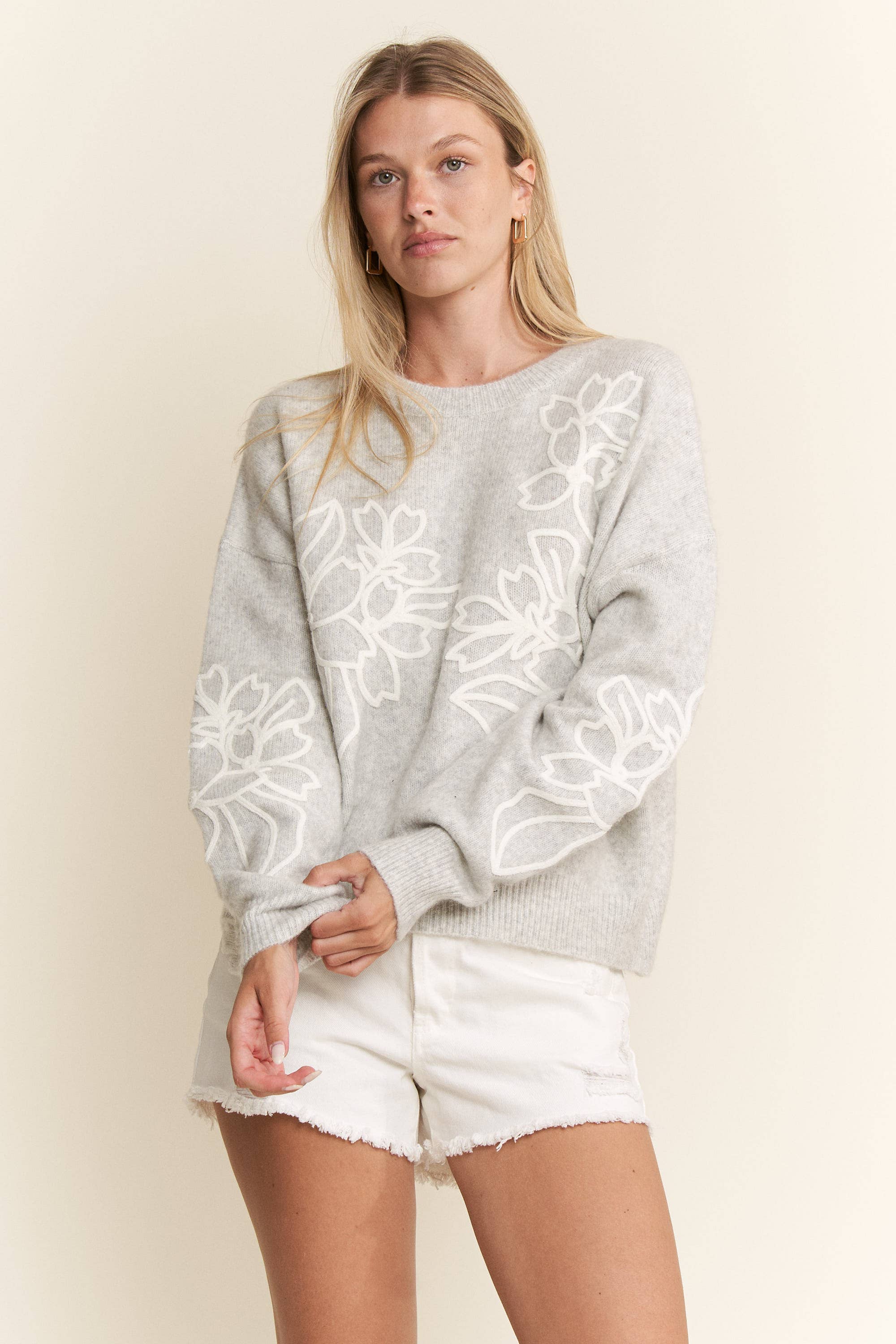 Floral Embroidered Knit Sweater