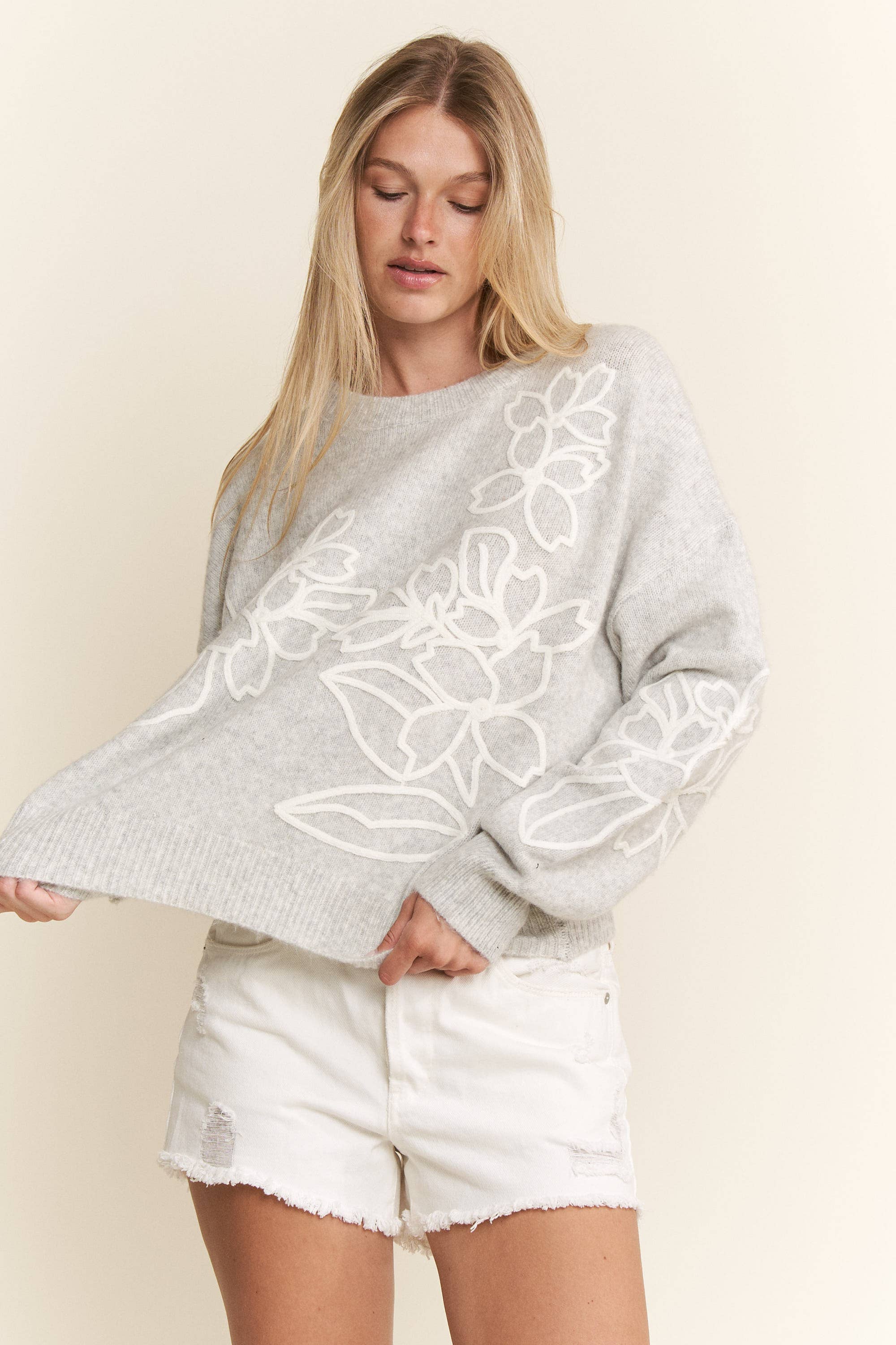 Floral Embroidered Knit Sweater