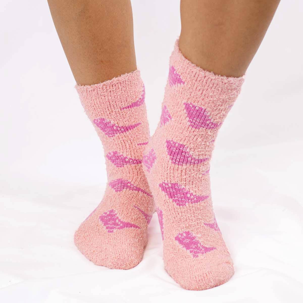 Women's Cowgirl Boots Snuggle Socks   Pink   One Size