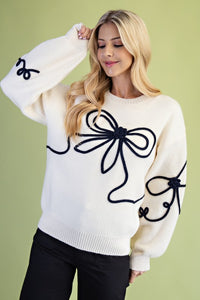Ivory and Black Bow Motif Sweater