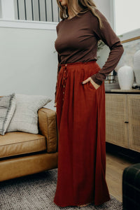 Button Slit Front Maxi Skirt in Autumn Glaze