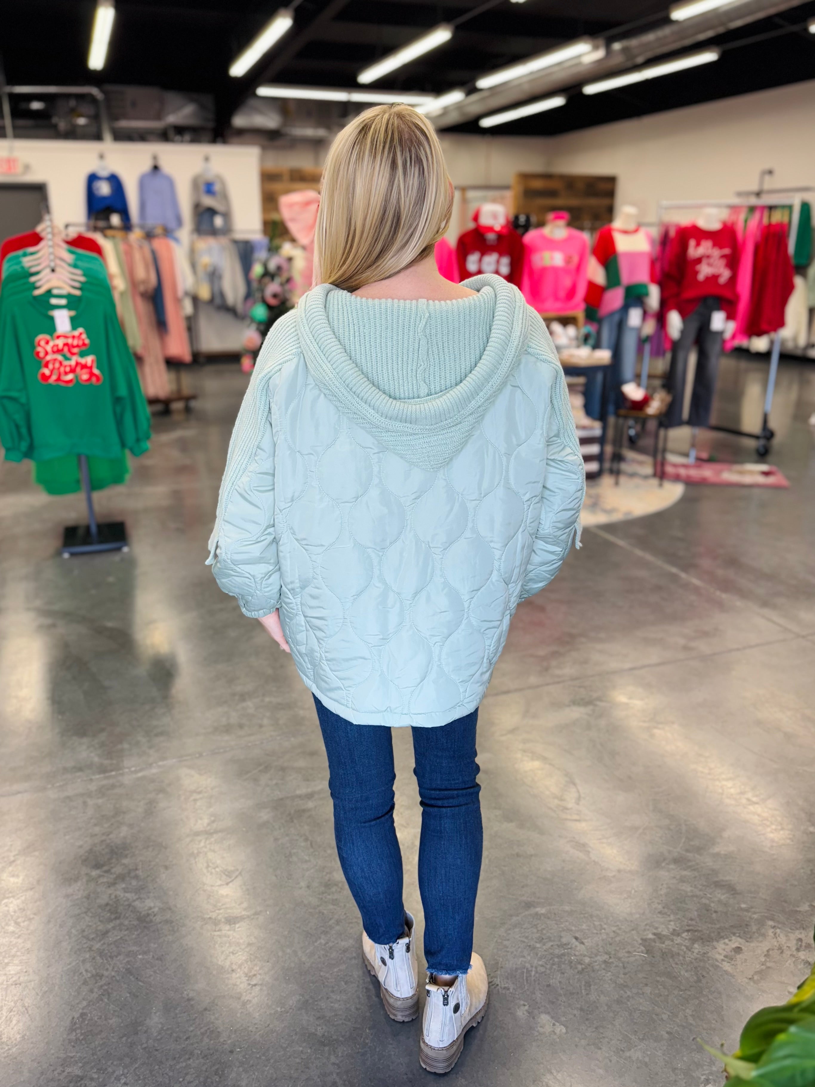 Mint Crochet Puffer Pullover