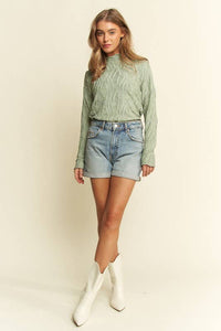 Cream Long Sleeve Mock Neck Wave Jacquard Top