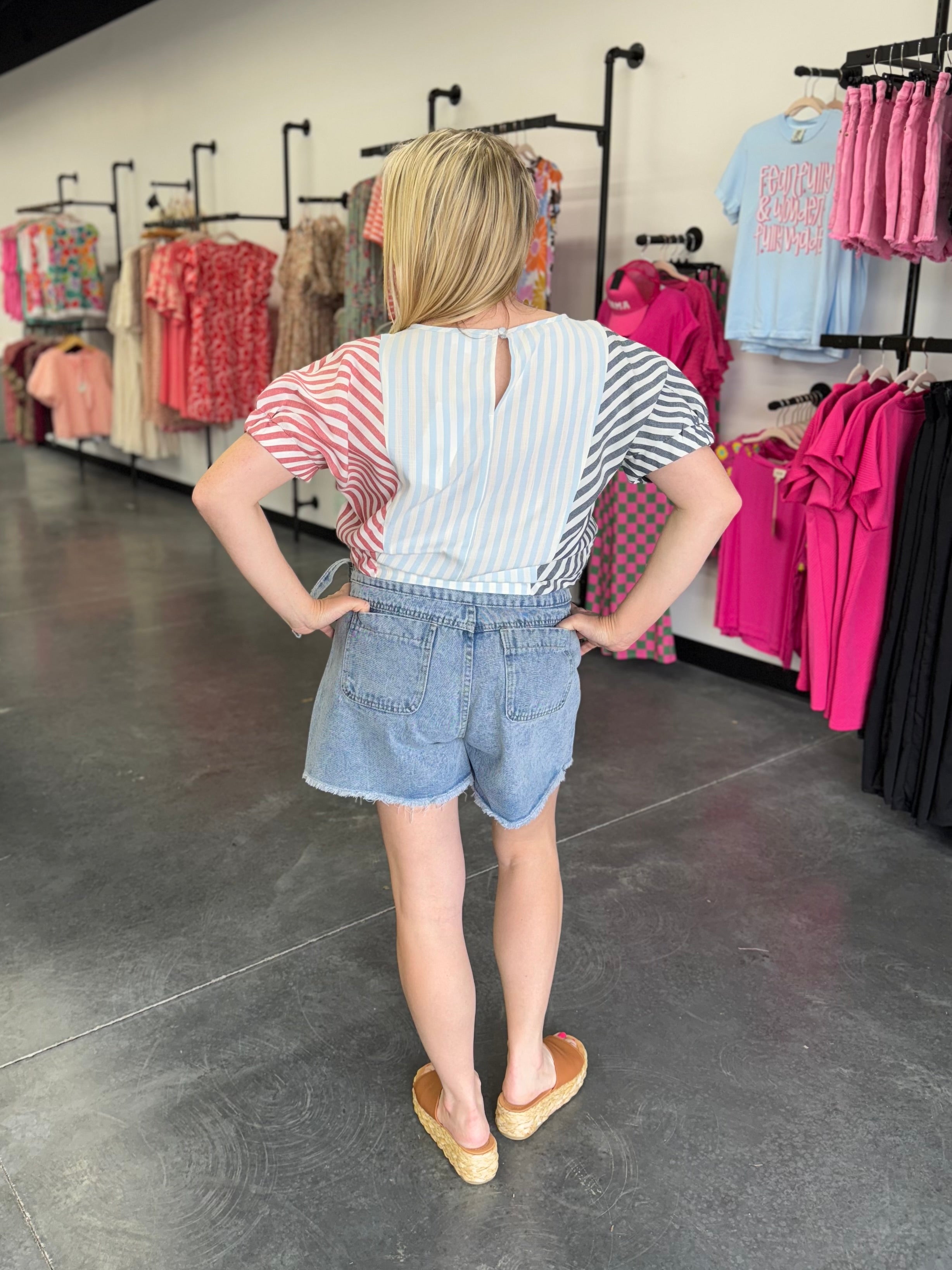 Red White and Blue Striped Crop Blouse