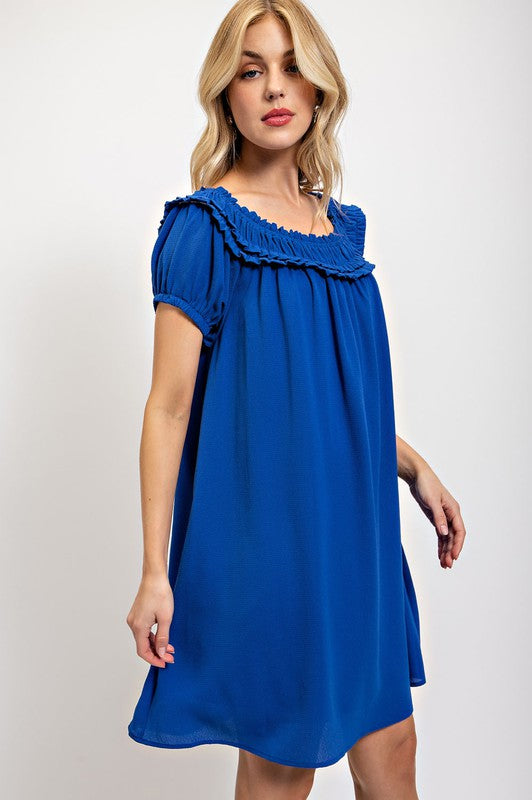 Ruffle Elastic Dress with Puff Sleeve – Livvy Mae Boutique