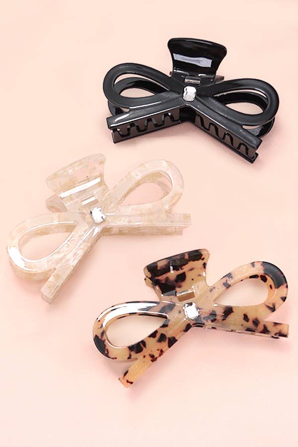 LARGE CUTE BOW RIBBON RHINESTONE HAIR CLAW CLIPS