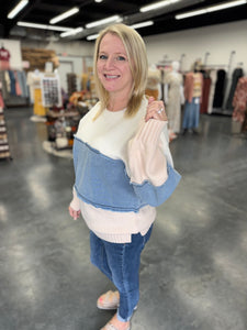 Denim Stripe Color Block Sweater