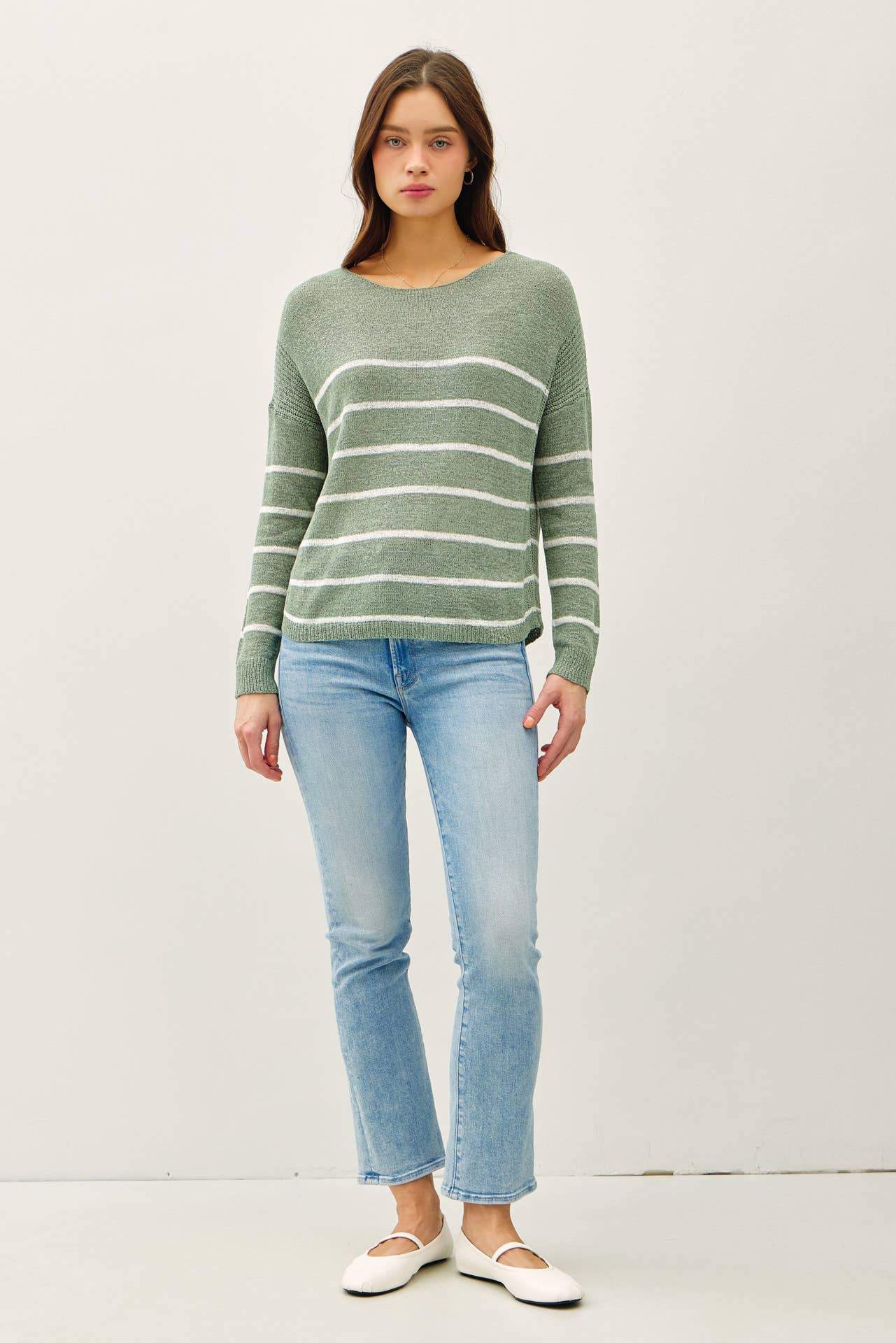 Avocado Striped Lightweight Sweater