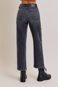 Charcoal Wash Clean Stretch Wide Straight Hidden Denim