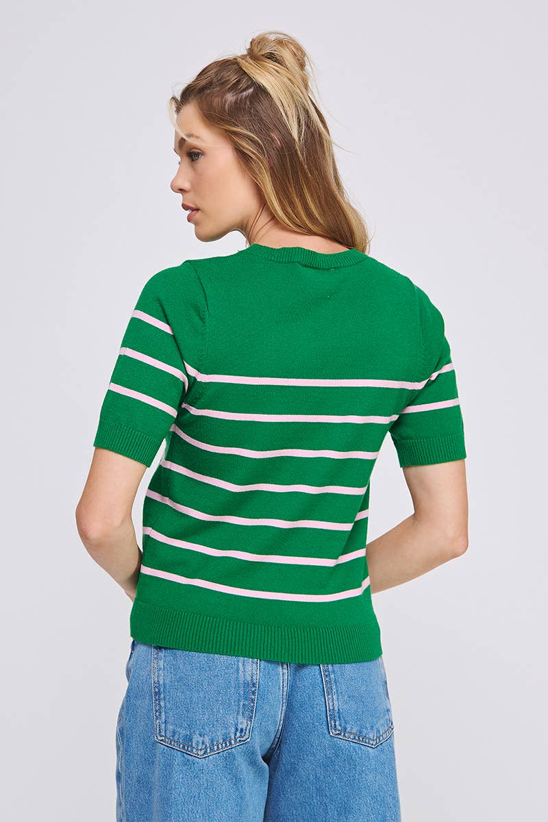 Short Sleeve Preppy Striped Top