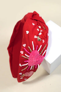 VALENTINE HEART SEED BEADED HEADBAND HAIR BAND