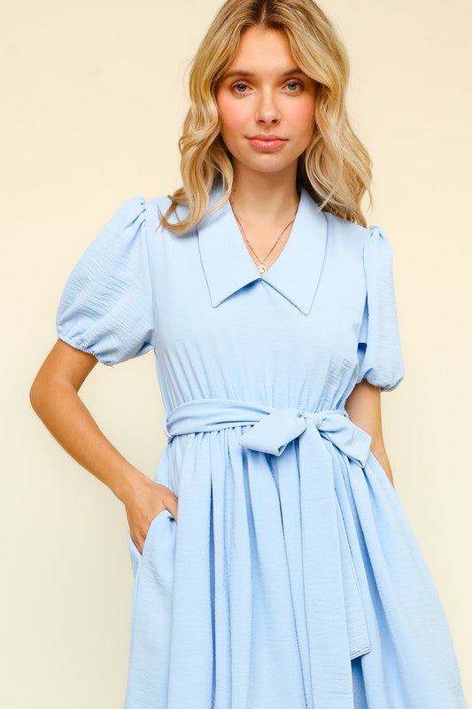 Light Blue Collared Flare Dress Large Light Blue Collared Flare Dress Large