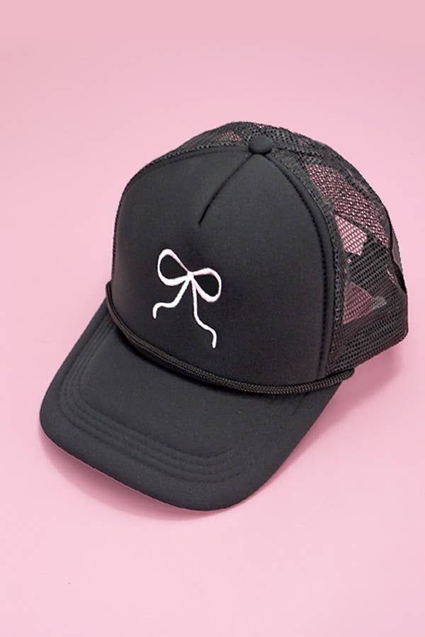 EMBROIDERY RIBBON BOW TRUCKER HAT CAP