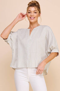 Pinstripe Seersucker Dolman Blouse