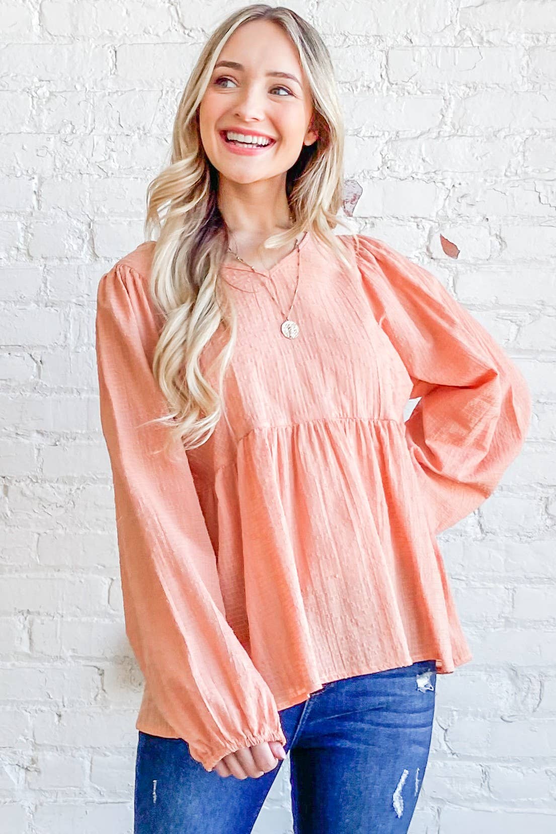 Textured V Neck Blouse Top