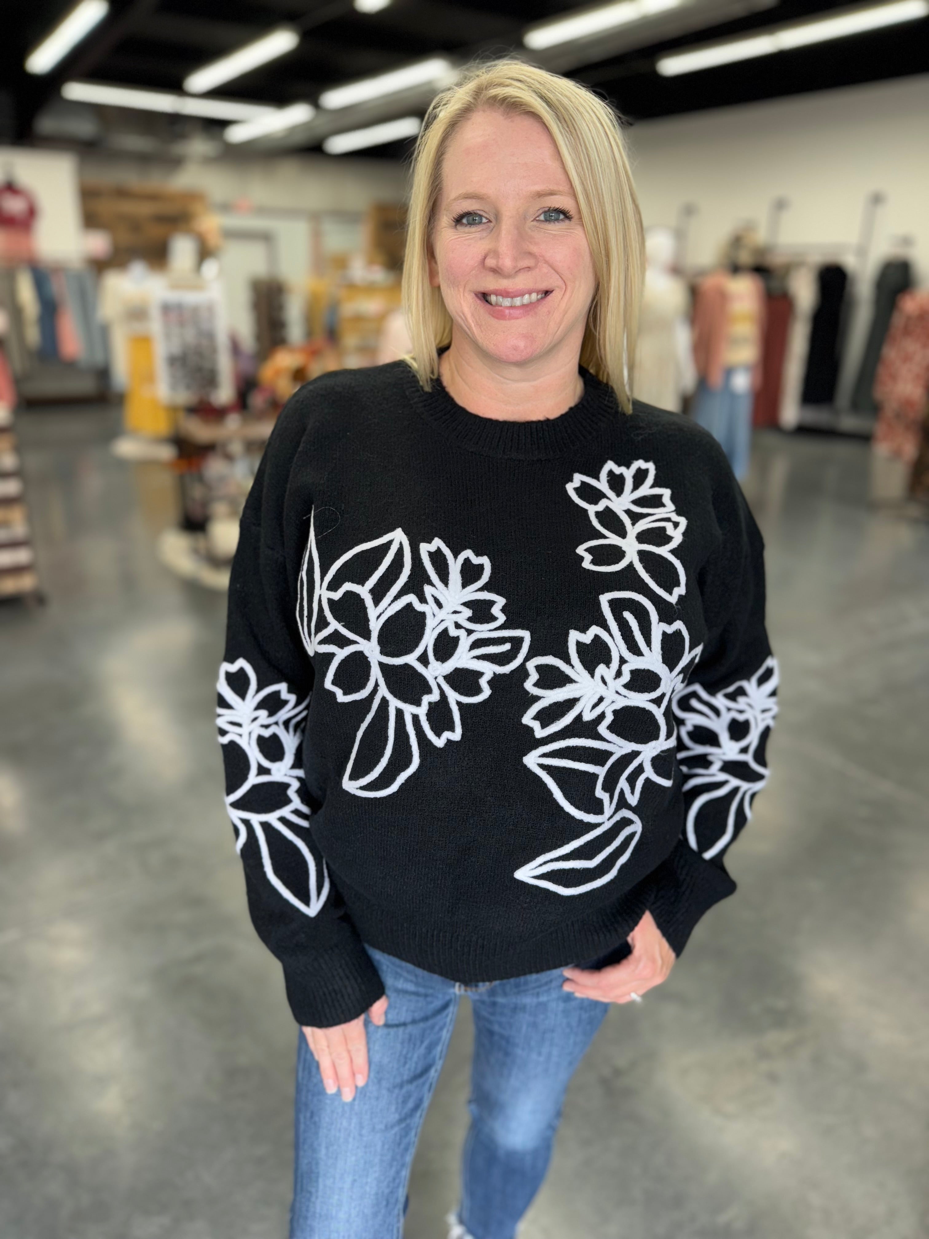 Floral Embroidered Knit Sweater
