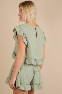 Ruffled Solid Woven Top & Shorts Set
