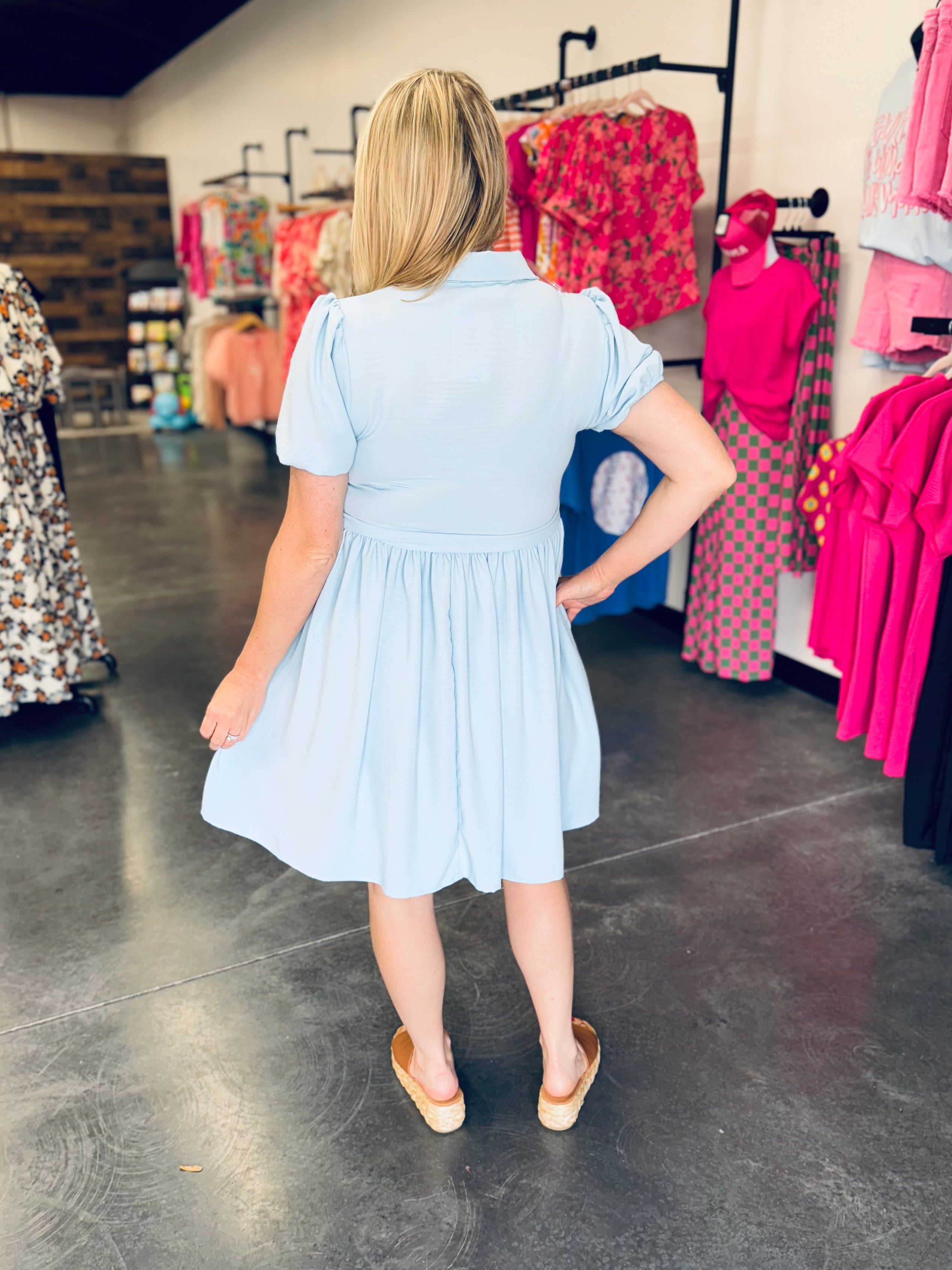 Light Blue Collared Flare Dress Large Light Blue Collared Flare Dress Large
