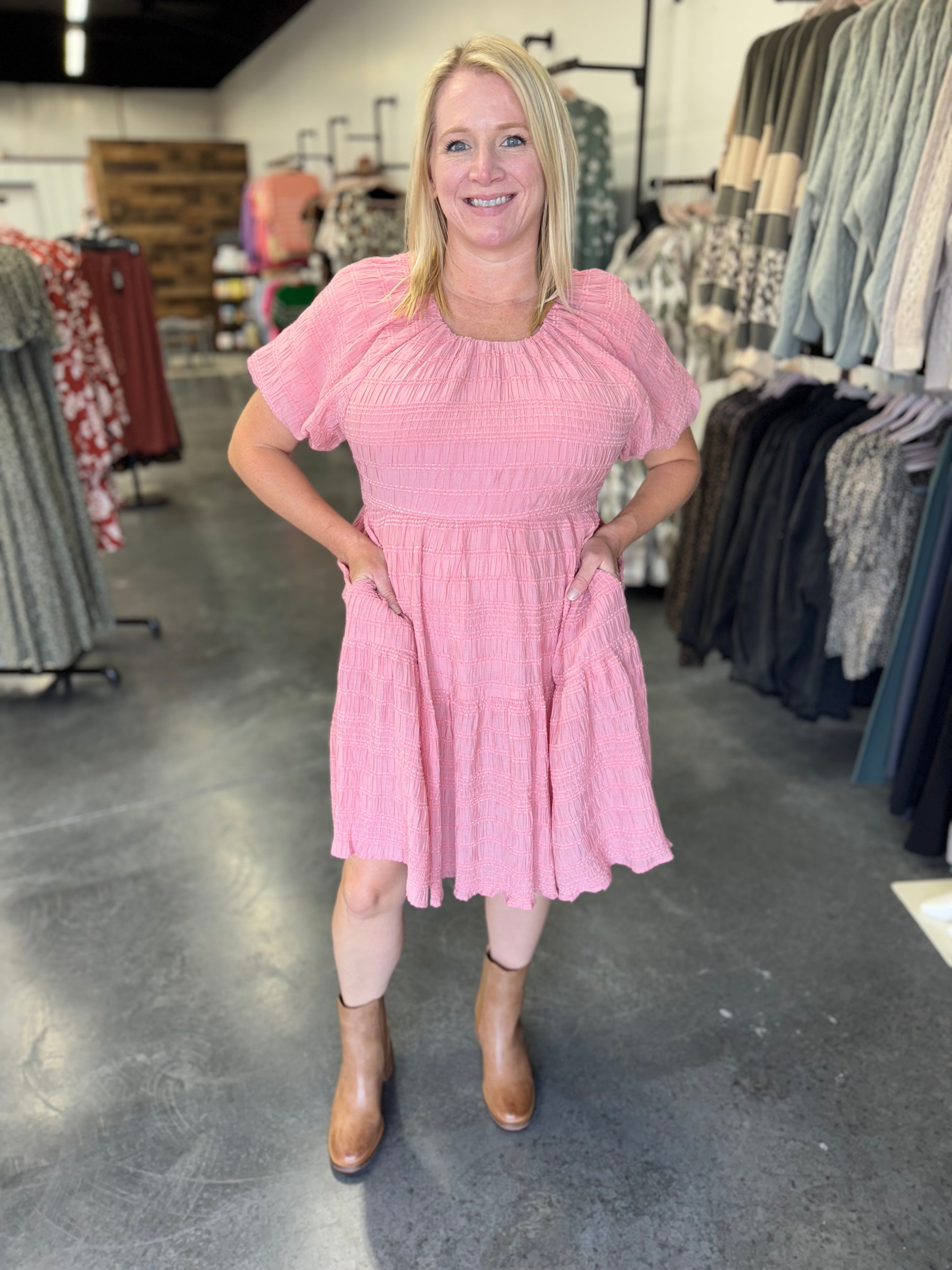 Coral Textured Loose Fit Dress