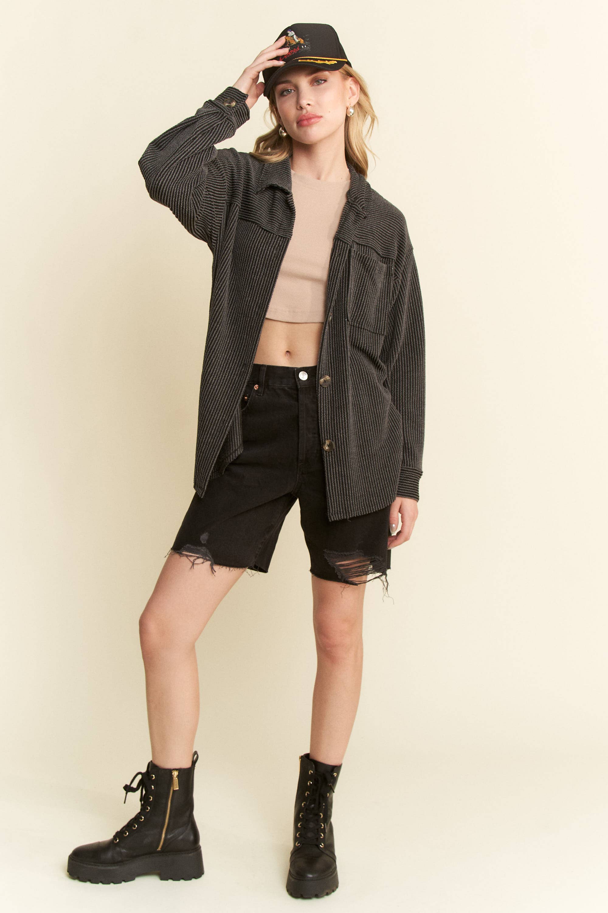Solid Long Sleeve Button-Up Top