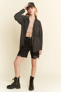 Solid Long Sleeve Button-Up Top