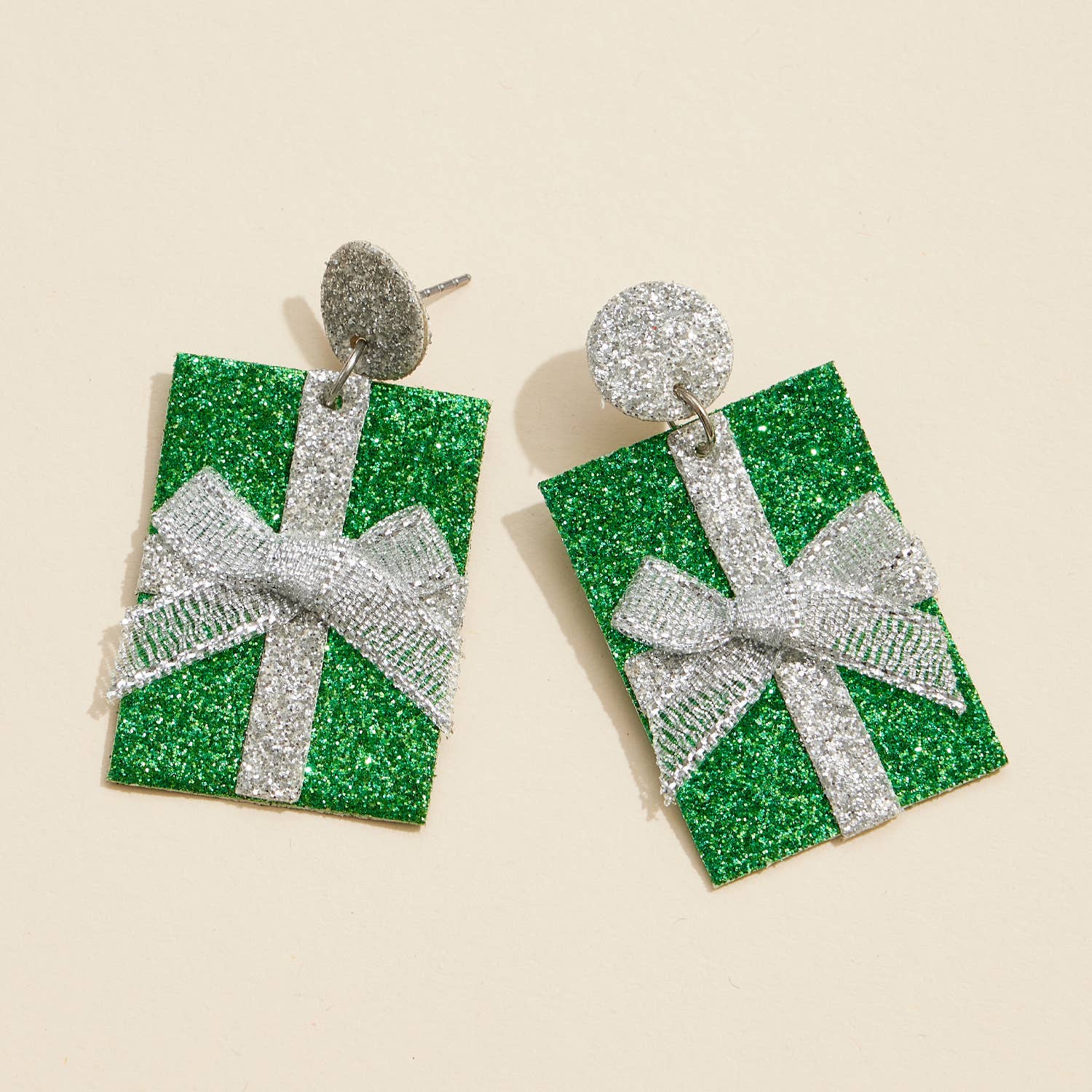 Glitter Gift Box Earrings with Bow Detail