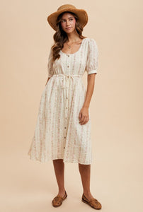 Vintage Flower Print Button Down Midi Dress