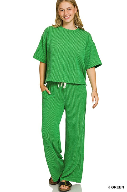 Ribbed Short Sleeve and Pants Lounge Set