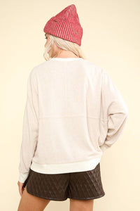 PLUS SIZE Oatmeal Oversized Comfy Soft Contrast Knit Top