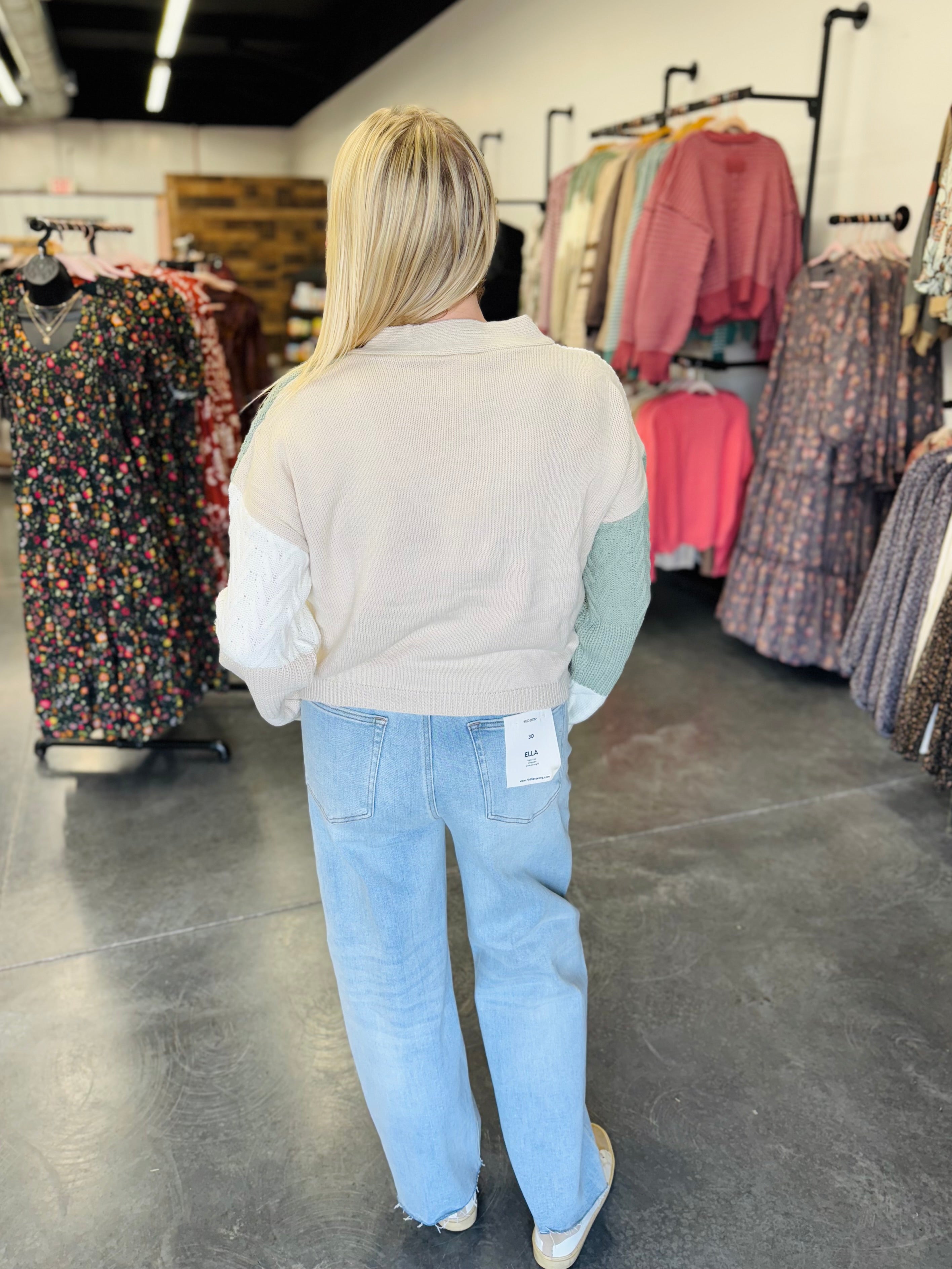 Color Block Cropped Cardigan