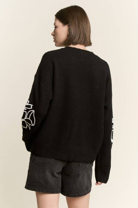Floral Embroidered Knit Sweater