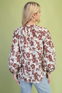 Floral Button Down V-Neck Blouse