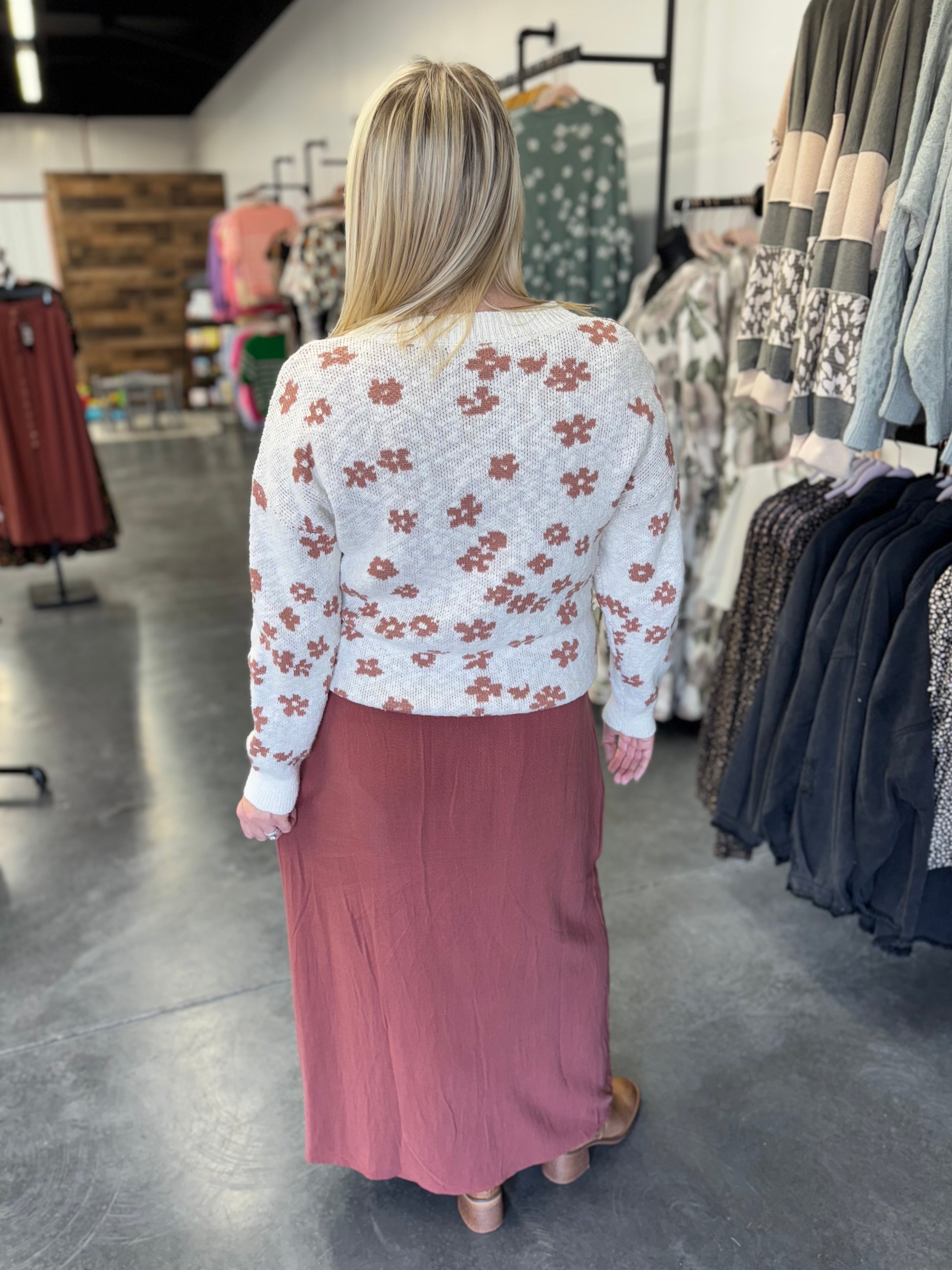 Button Slit Front Maxi Skirt in Autumn Glaze