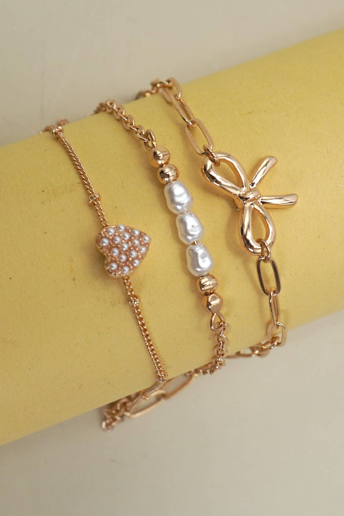 Charm Bracelet Multi Layer Bow Pearl Heart Charms