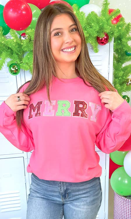 Merry Sequin Christmas Graphic Sweatshirt