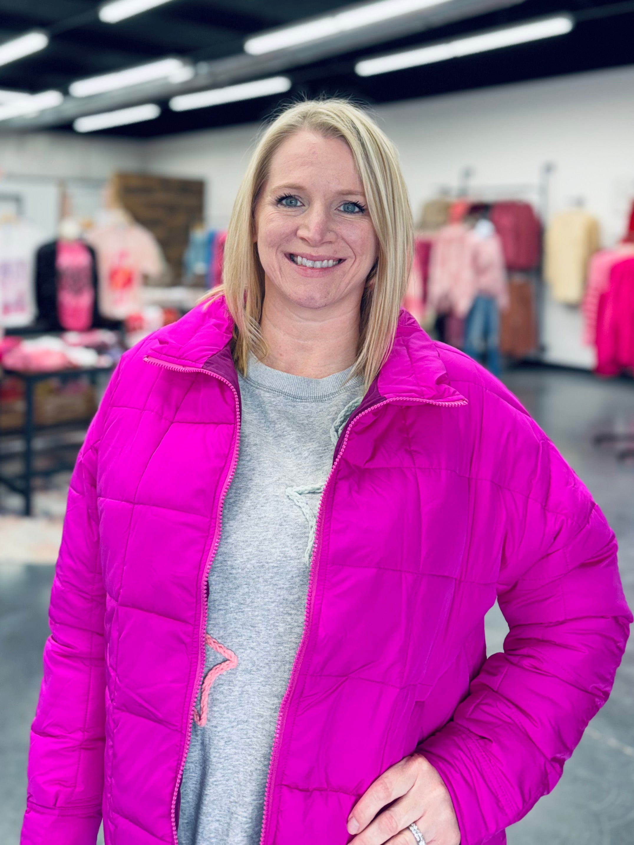 Fuchsia Solid Puffer Padded Warm Jacket