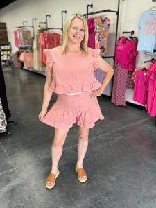 Ruffled Solid Woven Top & Shorts Set